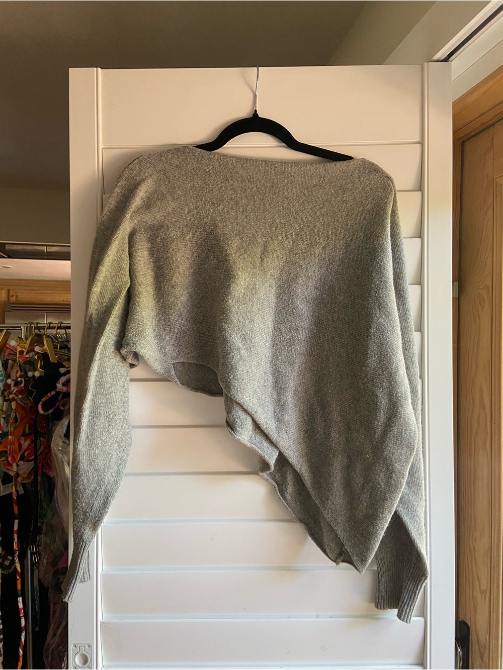 Asymmetric Off-Shoulder Knit Sweater in Light Gray